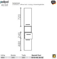 Pelipal 6110-HS30-02-B Hochschrank 168 x 30 x 33 cm...