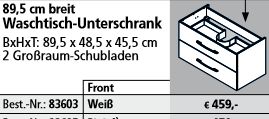 Fackelmann Waschtisch-Unterschrank weiß 89,5cm breit