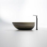 Steinberg Serie 489 Freistehende Badewanne ohne Überlauf aus Polyresin, inkl. Ablaufgarnitur mit Polyresin-Abdeckung, inkl, Ablaufschlauch DN 32, inkl. Siphon, graphit