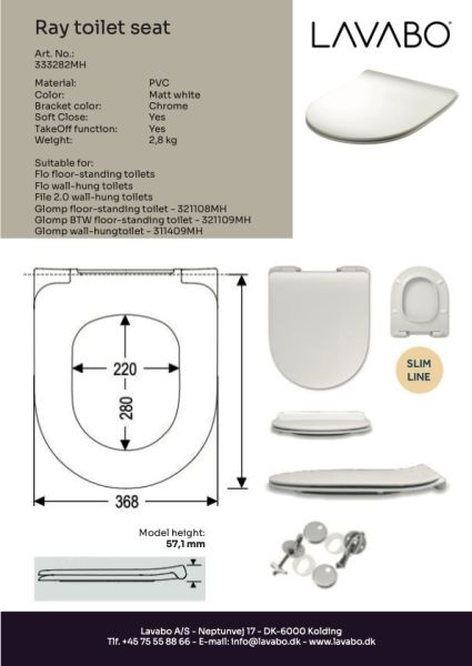 LAVABO A/S File/Glomp WC-Sitz, Abnehmbar mit Absenkbarautomatik Weiß Matt